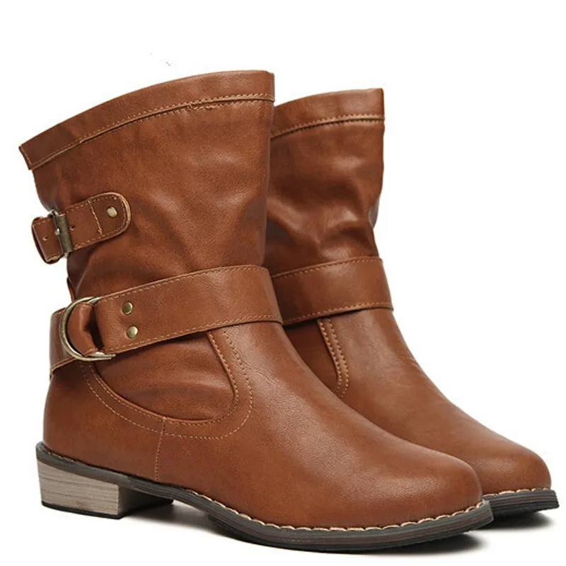 

2016 new fashion women boots female spring and autumn women's martin boots flat vintage zip chains square heel motorcycle boots