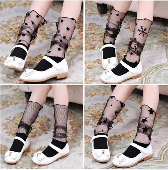 

summer girls black lace Stockings girl Knee half Stocking for height 100-150cm girl TZ05