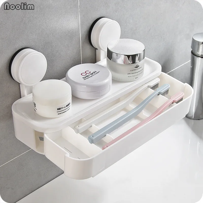 NOOLIM Кухня Ванная комната настенная полка, вешалка с 2 присоски Пластик органайзер для зубной щетки держатель с присосками лосьон для хранения