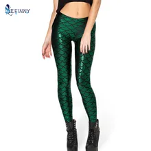 Женские голографические тянущиеся леггинсы с изображением русалки, рыбьей чешуи, металлические геометрические брюки