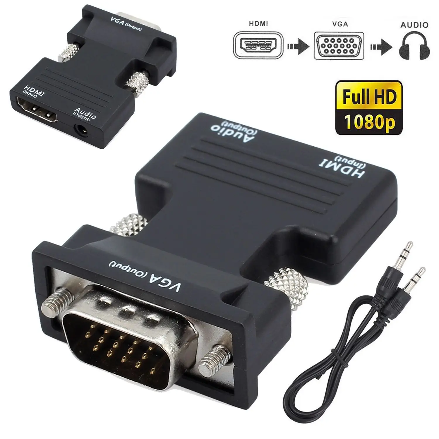  1080P HDMI Femmina a VGA Maschio con Uscita Audio Cavo Adattatore del Convertitore per PS3 XBOX360 