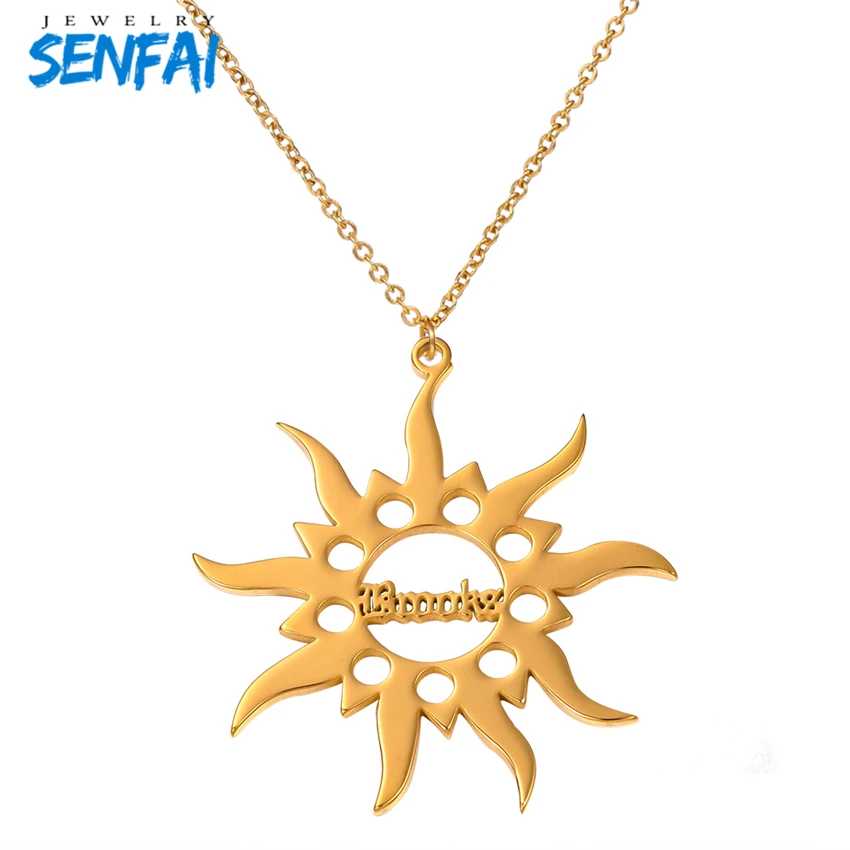 

Senfai Custom Name Pendant Necklace Fashion Sun Flower Personalized Nameplate Any Word Date Necklaces Collier for Women Jewelry