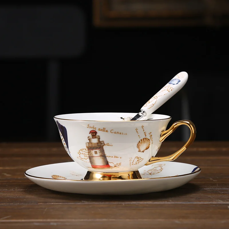 Европа набор кофейных чашек Золотой наклейки в британском стиле тонкий фарфор Чай комплект Керамика горшок Чай горшок набор после полудня кофейная чашка Чай Вечерние - Цвет: A006 1piece set