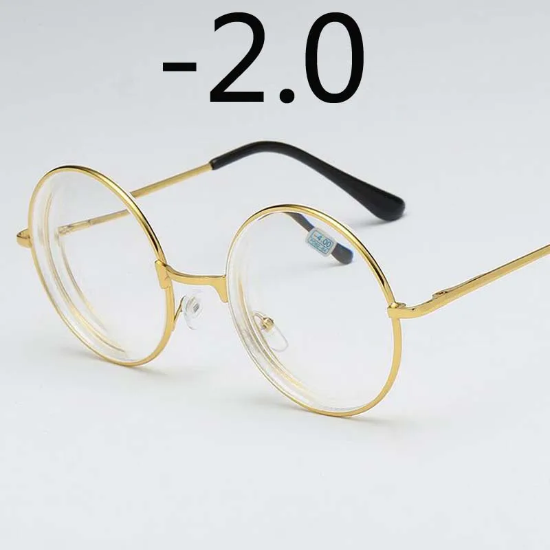 Круглые очки, женские и мужские очки, ретро очки для близорукости, оптические металлические оправы, прозрачные линзы, черные, серебристые, Золотые очки-1,0-1,5-2,0-4,0 - Цвет оправы: gold myopia -2.0