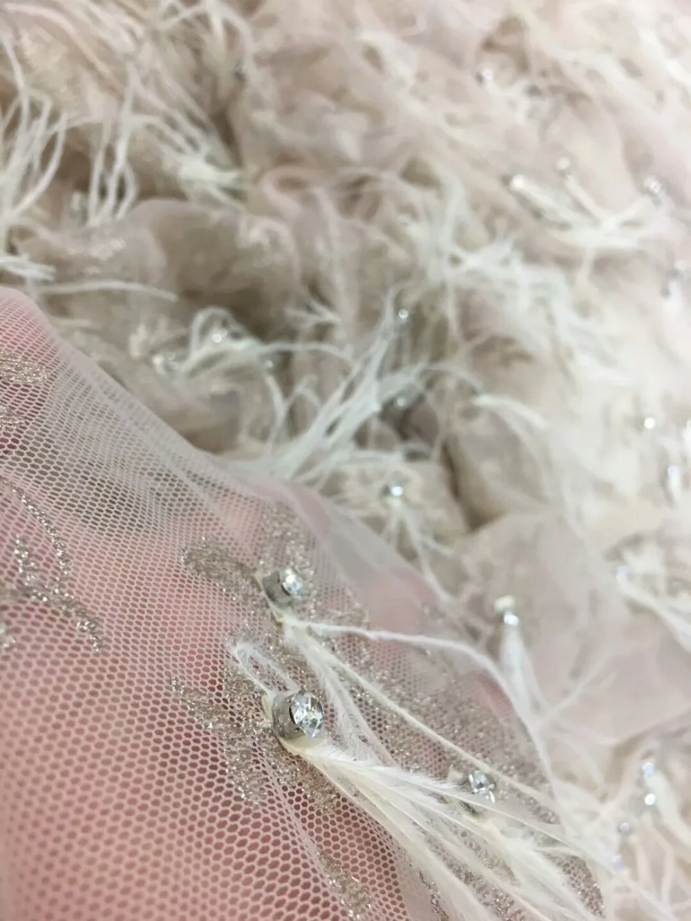 5 Ярд светильник абрикосовый/белый тяжелый 3D Цветы перо бисером кристалл свадебное/вечернее платье кружевной ткани ZL93