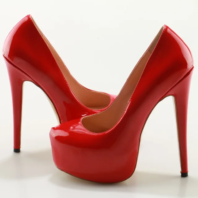 Red Patent Leather Platform Pumps Round Toe High Heel 16CM Pumps Women