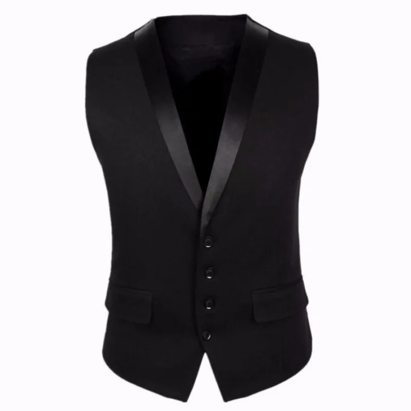 TPSAADE Black Men Suit Vest Four Buttons 2 Pockets for Men' Wedding