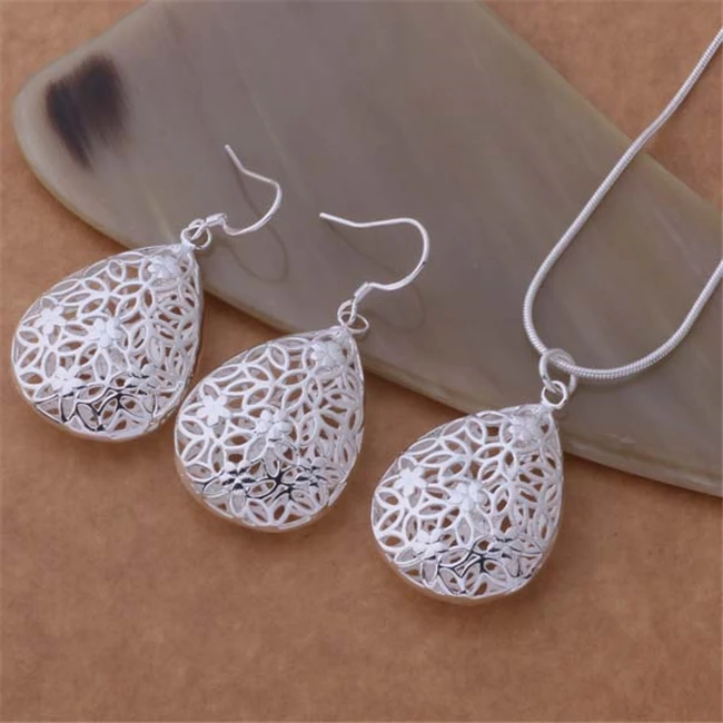 

AS325 Hot sale silver plated fine jewelry sets,Wholesale 925 free shipping Earring 401 + Necklace 694