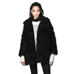 2017 улица Стиль искусственная пальто с мехом женские длинные рукава Повседневные зимние куртки Черный 6xl и 7xl плюс Размеры мех ягненка Shaggy
