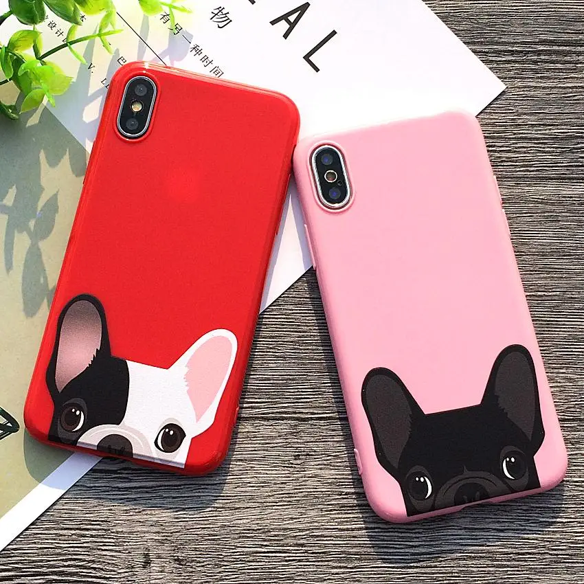 Бесплатная доставка Теплый собака бульдог розовый и красный чехол для iPhone X 10 7 8 6s