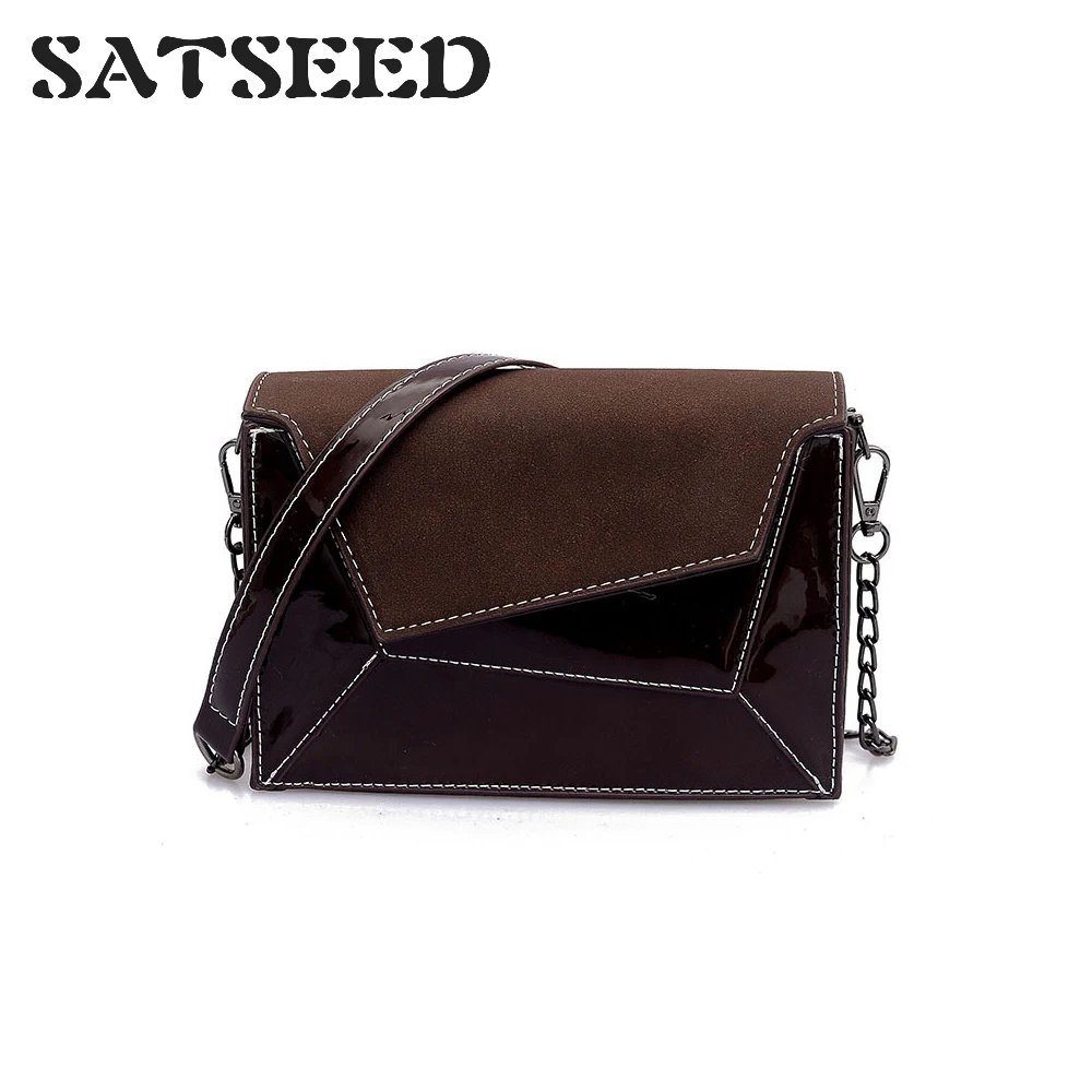 

Fashion New Patent Leather Glossy Small Square Bag Stitching Shoulder Messenger Bag Tide Korean Version of The Women Bag