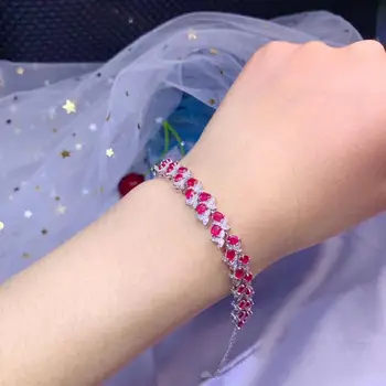

luxury red ruby bracelet for confident women jewelry as gift natural ruby real 925 silver chain party anniversary present