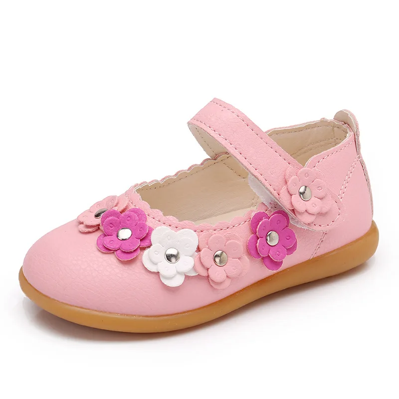 Детская Обувь для девочек Обувь кожаная для девочек Весенняя мода цветок принцесса Обувь для девочек Балетные костюмы мягкой плоской противоскользящей малышей обувь для девочек Дети - Цвет: Розовый