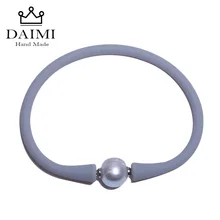 DAIMI простой серый силиконовый браслет настоящий серый пресноводный жемчуг спортивный браслет для здоровья водонепроницаемый 18-20 см
