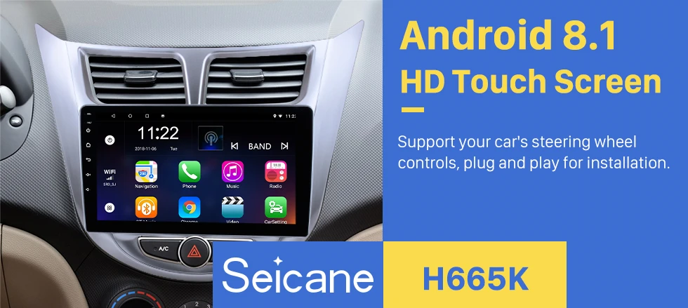 Best Seicane Car Android 6.0/7.1/8.1 Autoradio 9" Stereo 2Din Player For Hyundai Verna 2011 2012 2013 Head Unit Support WiFi Can-Bus 1