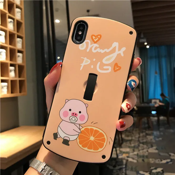 Pig Orange Оранжевый чехол для телефона с изображением фруктов для iphone 6, 6 S, 7, 8 Plus, X, XR, XS, Max, красивый сетчатый чехол с милой Свинкой, невидимая задняя крышка с подставкой - Цвет: Pig Orange