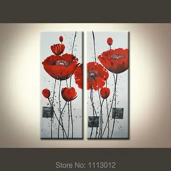 

Red Flower Hand Painted Modern Abstract Canvas Oil Painting Home Decoration 2 Panel Tulips Set Wall Art Picture For Living Room