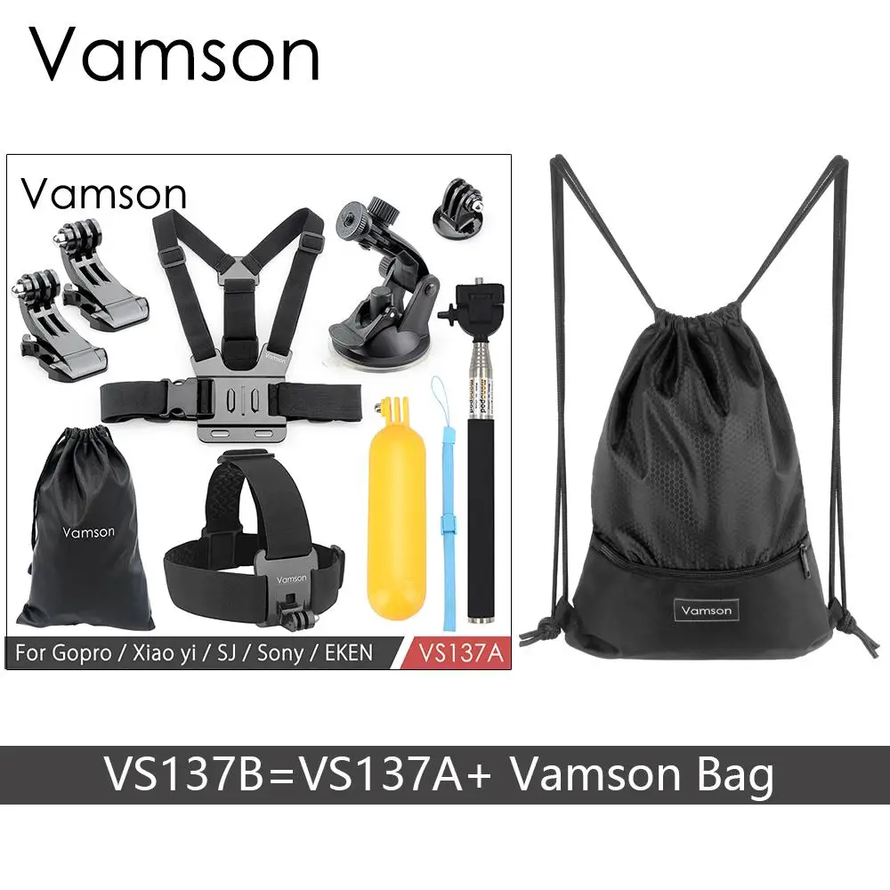 

Vamson Accessories for Gopro Hero 6 5 4 Set Stroage Bag Suction Cup Collection Box Monopod for Xiaomi for Yi for SJCAM VS137