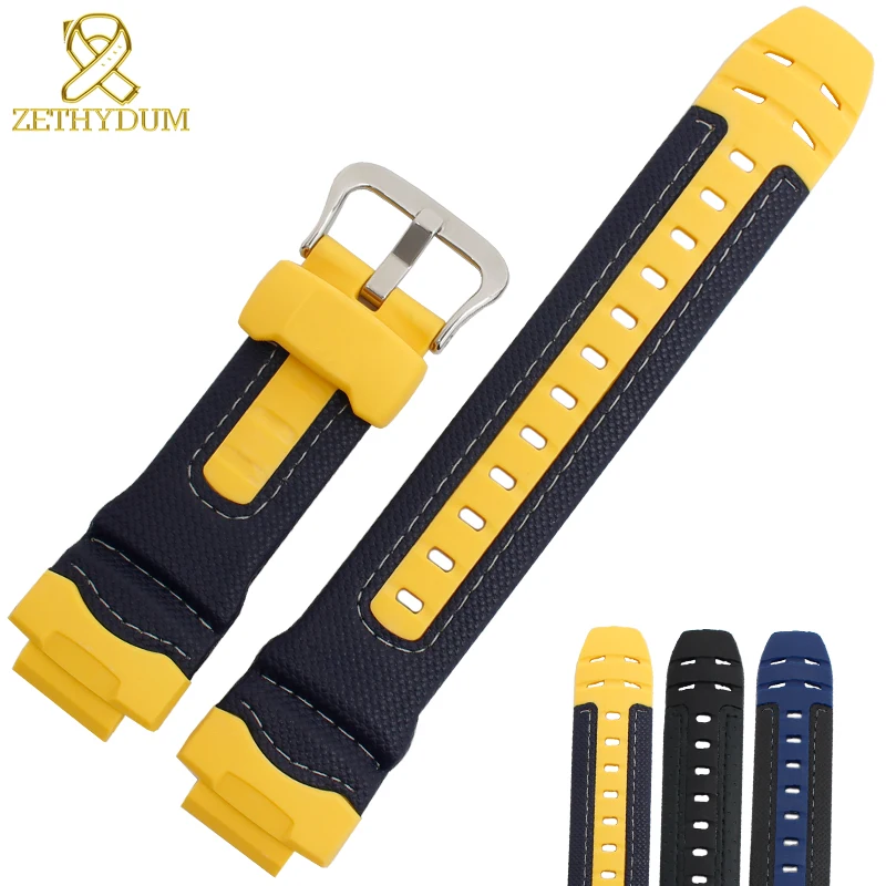

silicone rubber bracelet Convex interface 16mm watch band Genuine leather edge watchband for casio G-314RL-1A/G-315/G-354 strap