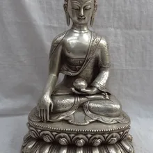 Bi002330 1" Китайский Серебряный 8 Благоприятный Символ Тибет Лотос Будда Шакьямуни Чаша Статуя