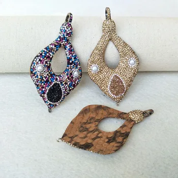 

4 Pieces Natural crystal druse Pendants Pave Rhinestone Bead connector geode Charms For Making Necklaces Jewelry for women CT273