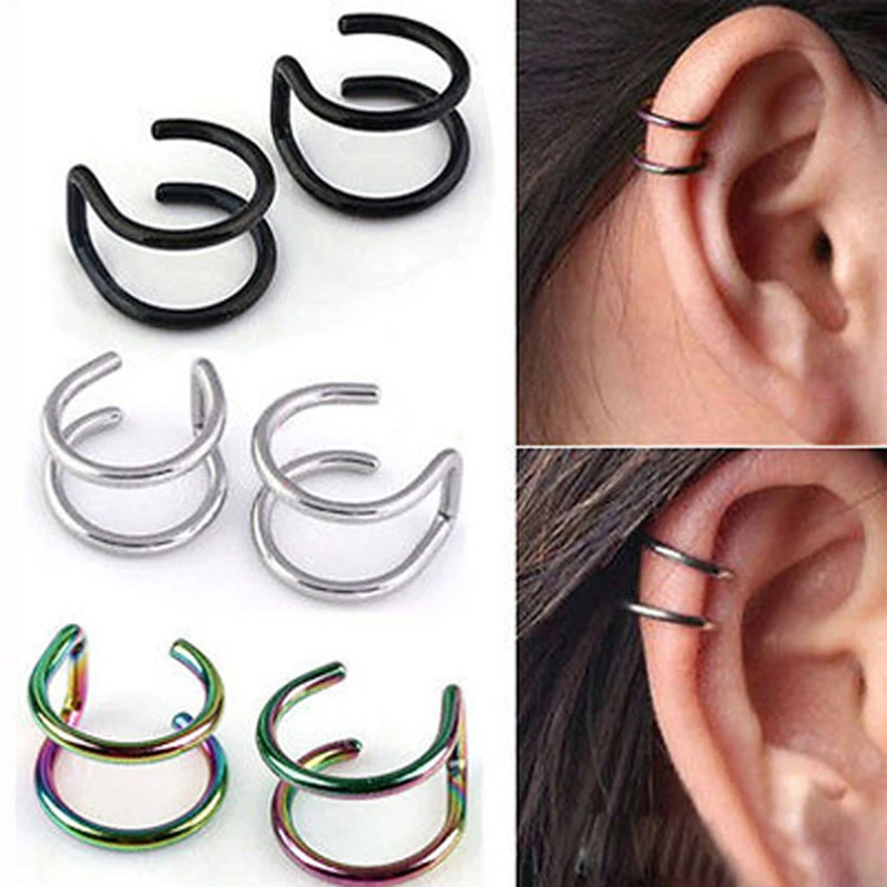 

1PCS Women's Silver Clip On Wrap Earring Tragus Stainless Steel Earrings Clip for Men nose ring Fake Piercing Body Jewelry
