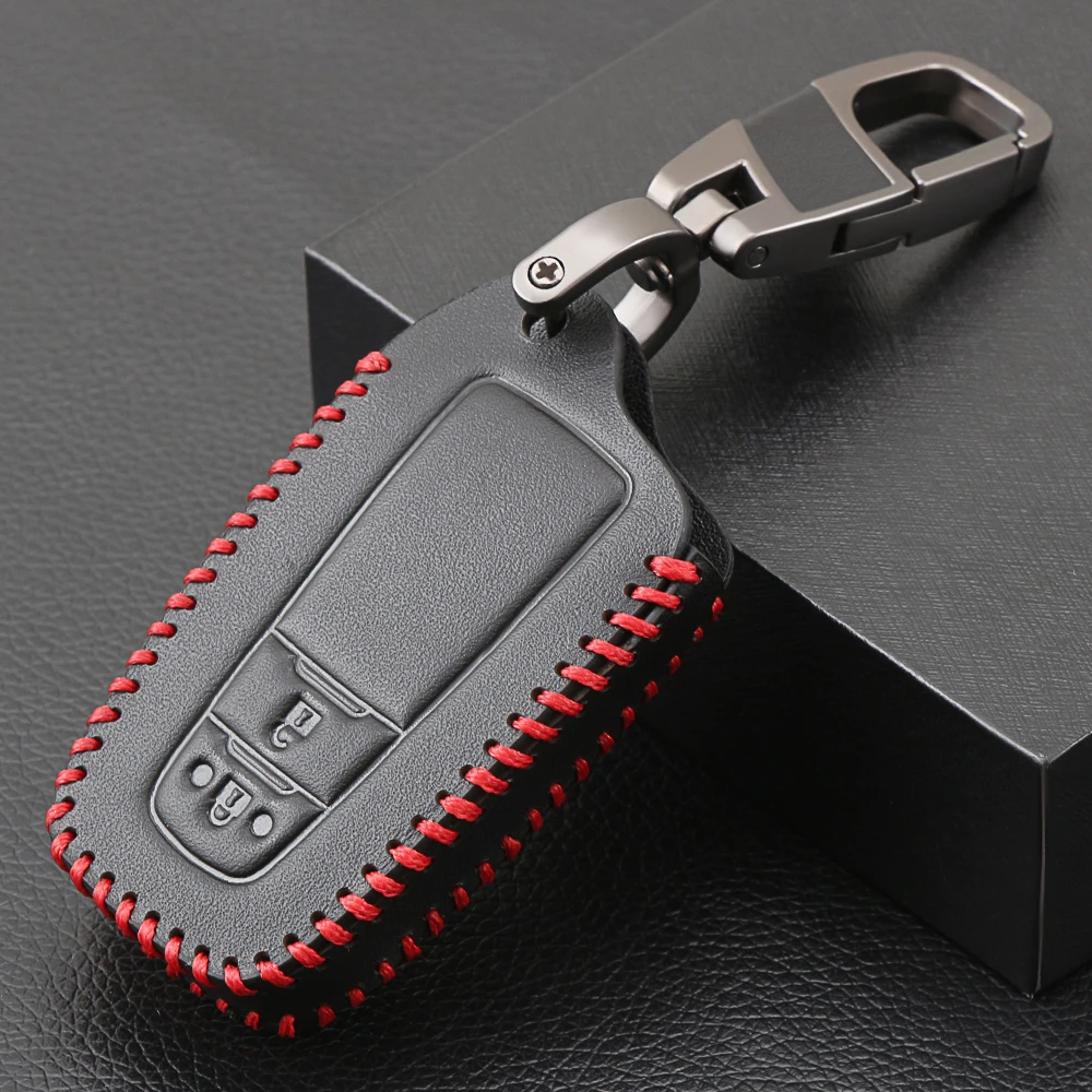 Car Leather Key Chain Holder Case Cover For Toyota CHR C-HR Prado Camry 2018 Prius Corolla RAV4 Avalon Land Cruiser 2 Button | Автомобили