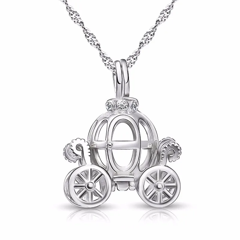 Solid 925 Sterling Silver Charm Hollow pumpkin car design Necklace for kids Fairy Tale Cinderella Carriage pendant Best gift (1)