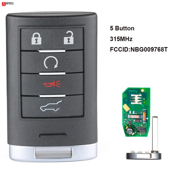 

Keyecu New Smart Proximity Remote Key Fob 5 Button for 2010-2015 Cadillac SRX FCC ID: NBG009768T