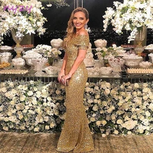 NYZY E8 элегантное вечернее платье с открытыми плечами и золотыми пайетками vestido de festa longo вечернее платье русалки длинное