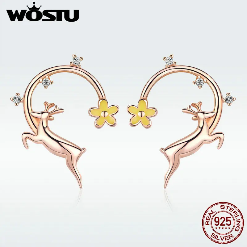

WOSTU New Arrival 100% 925 Sterling Silver Little Christmas Deer Stud Earrings For Women Genuine S925 Jewelry Fine Gift DAE014