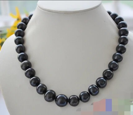 

FREE SHIPPING>>>@@ AS2000 ROUND black freshwater cultured PEARL NECKLACE 12-15mm