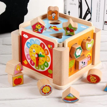 

Wood Multifunctional Intelligence Box Wooden Toys for Children Eduaction Learning Toy Multi Shape Matching Sorter Block for Kids