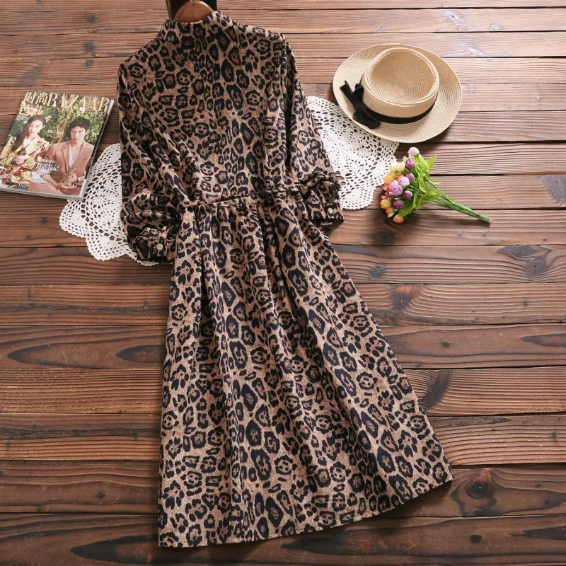 Новое модное весеннее сексуальное леопардовое платье mori girl вельветовое Клубное платье с длинными рукавами