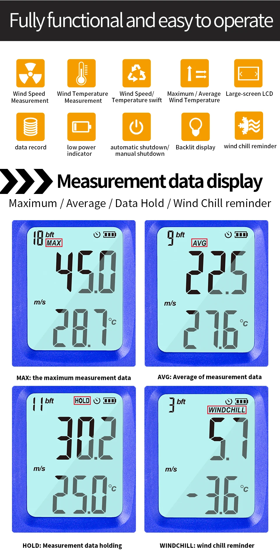 Цифровой анемометр измеритель весы Анемометр-термометр WT82 WINTACT