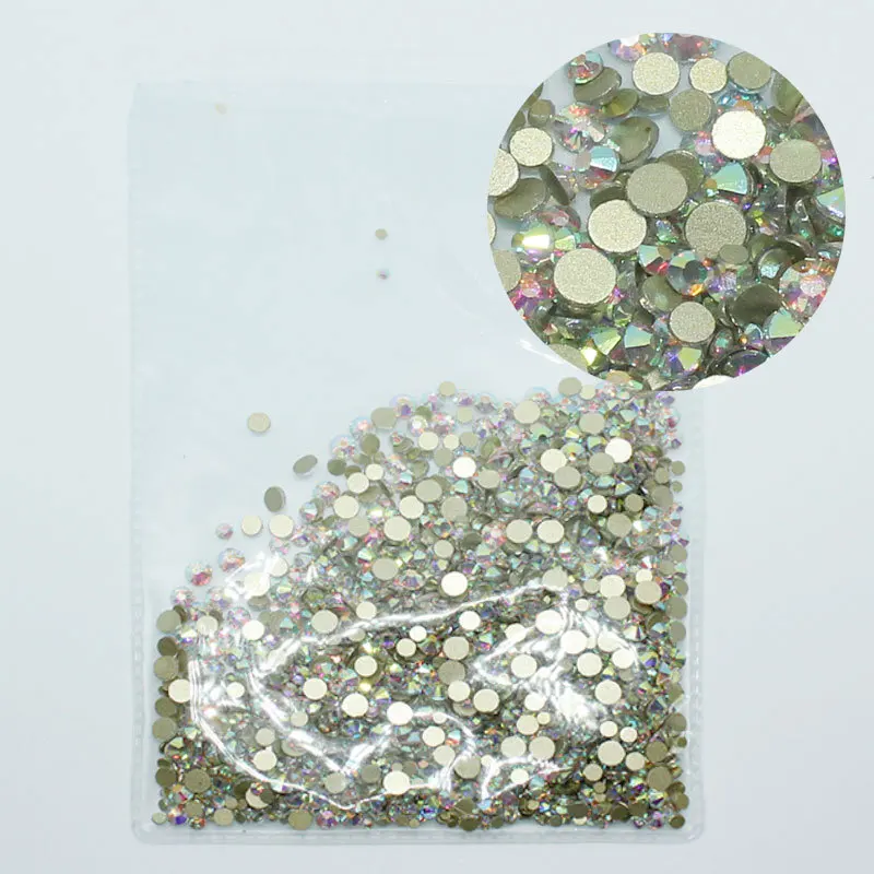 Mix Sizes 1000PCS/Pack Clear AB Non Hotfix Flatback Crystal Nail Rhinestones For Nails 3D Nail Art Decoration Gem Super Shiny - Color: 6 Gold Bottom AB