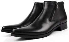 Tamanho grande EUR46 preto/Marrom tan/azul zíper apontou dedo do pé do tornozelo dos homens botas de couro genuíno botas sapatos dos homens de negócios