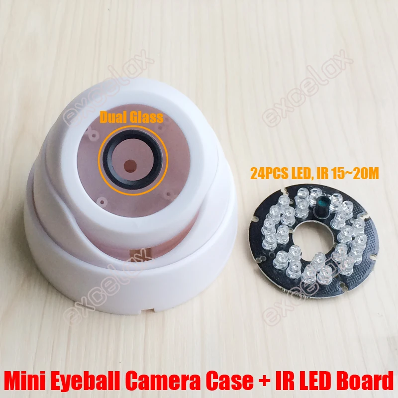 

DIY PP Plastic Mini Eyeball Dome Camera Casing with 24PCS IR LED Board Fixed Lens Video Security Camera Case Indoor CCTV Housing