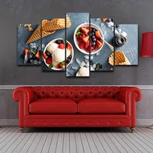 Холст настенные художественные картины Домашний декор HD печать 5 шт. клубника мороженое Картина модульная холодные закуски плакат кухня рамки