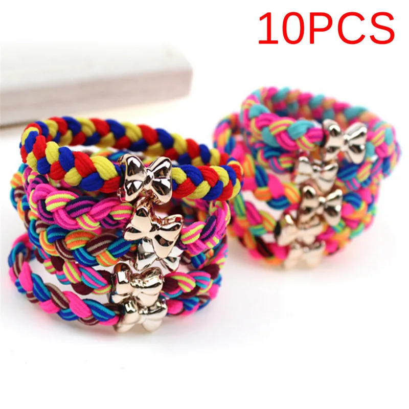 10Pcs/Lot Ladies Braided Scrunchie Hair Rope Rubber Band Women Ultra Elastic Headband Hairband Girls Bow Hair Accessories