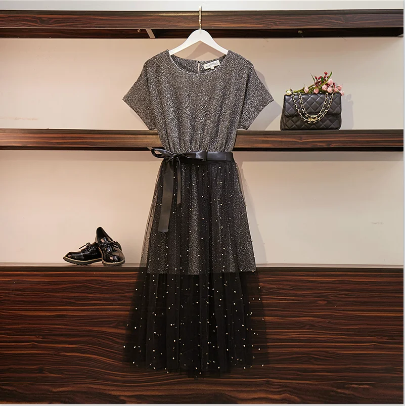 Женское платье из двух частей черное свободное платье-футболка трапециевидной