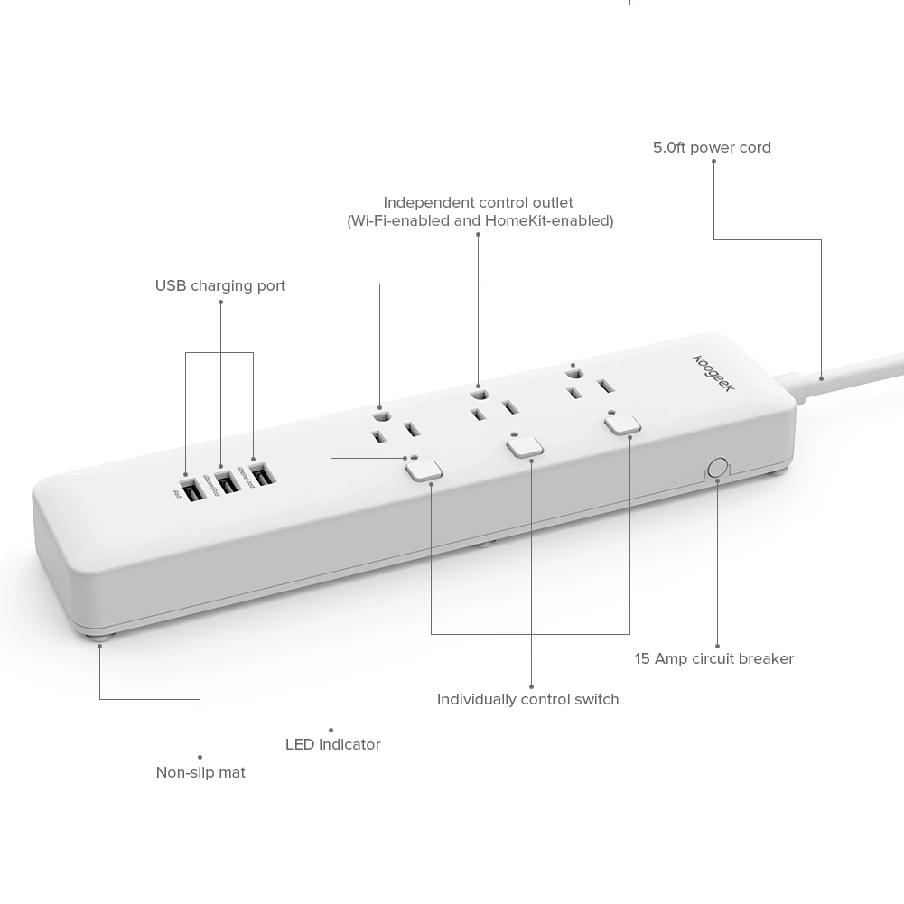 Умная розетка Koogeek с индивидуальным управлением светодиодная Wi-Fi розетка с 3 usb-портами для зарядки для Apple HomeKit пульт дистанционного управления