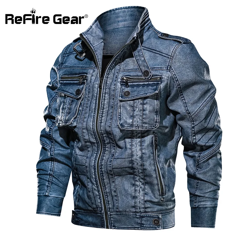 Refire gear, мужская кожаная куртка, осенняя, пилот, мотоциклетная, куртка-бомбер, мужская, весенняя, повседневная, из искусственной кожи, тактические, военные Пальто