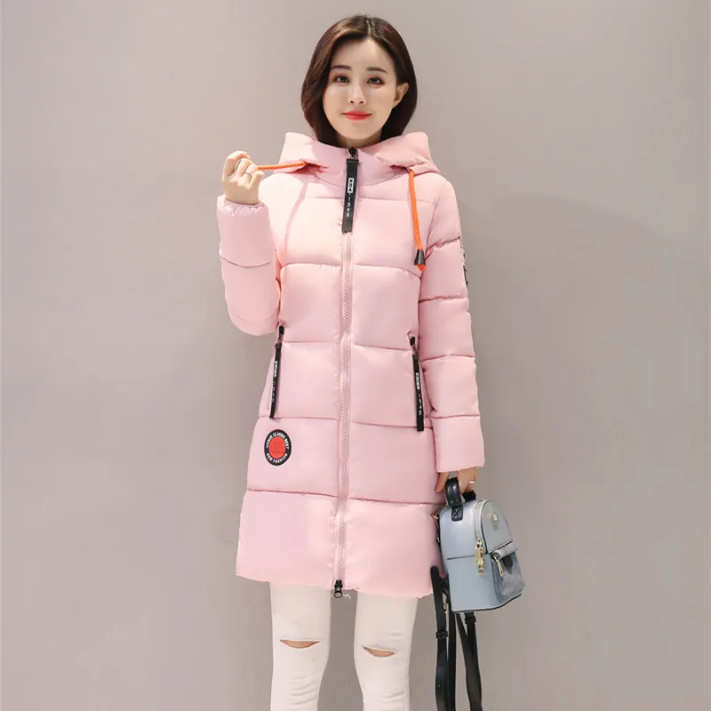 Новинка, женская зимняя куртка с капюшоном, теплая, плотная, с хлопковой подкладкой, Женское зимнее пальто, женская верхняя одежда, пуховик - Цвет: Розовый