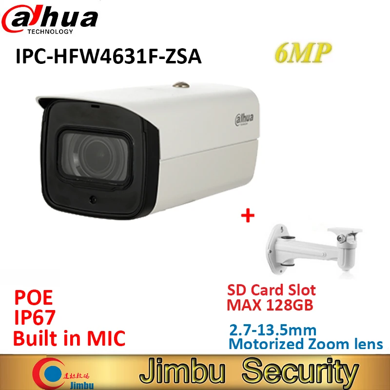

Dahua 6MP POE IP camera H.265 Varifocal motorized lens 2.7-13.5mm IPC-HFW4631F-ZSA IP67 cctv IR80m camera built in MIC Max128G