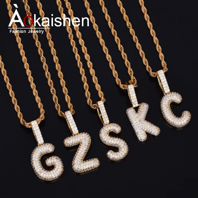 

A-Z Custom Name Small Bubble Letters Pendant Necklace Charm For Men Women Gold Silver Color Cubic Zircon Hip Hop Jewelry Gift