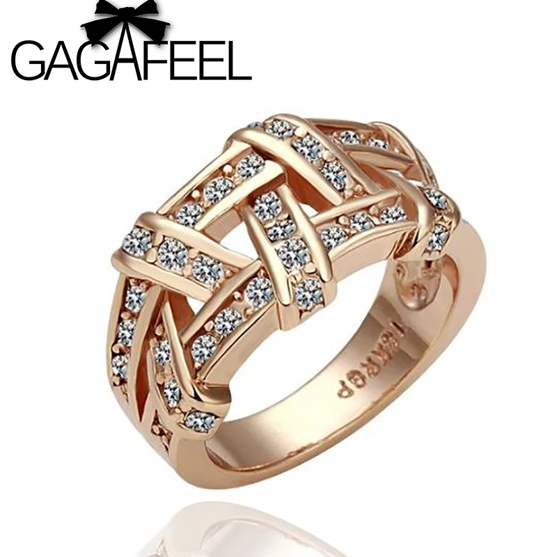 GAGAFEEL Hot Sale Gold Color Hollow Finger Rings With CZ