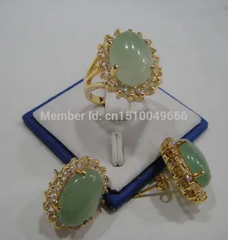 

Hot sale FREE shipping>>>>>>Beautful GREEN stone crystal Earrings/ring set