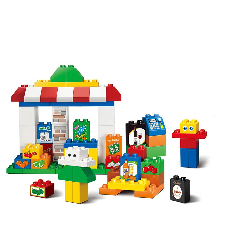

72pcs Supermarket Building Blocks Set with Stickers Children Role Play Toys Compatible with Duploe Bricks