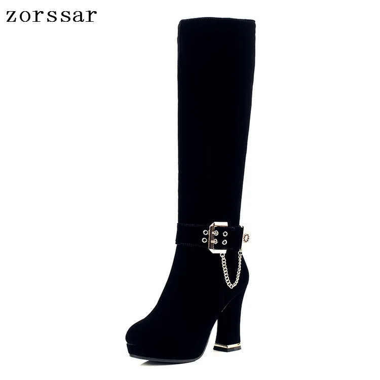 Innen Leder Warm Winter Stiefel Schwarzes Frauen Flock Schnee {zorssar} 2019 Plattform Mode Kniehohe Plüsch Heels Hohe q1xfBFa7wt